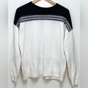 The Kooples Women's Black and White Crewneck Cotton Cashmere Sweater Size M